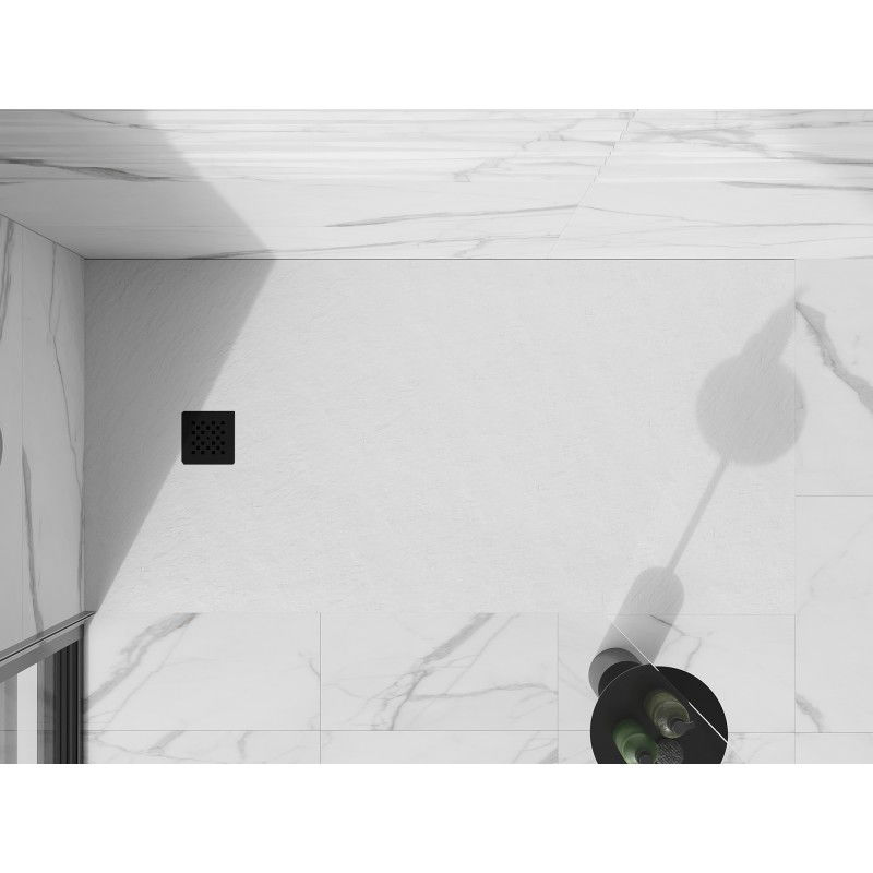 Mexen Stone+ kompozitný obdĺžnikový sprchovací kút 180 x 70 cm, biely, čierny kryt - 44107018-B