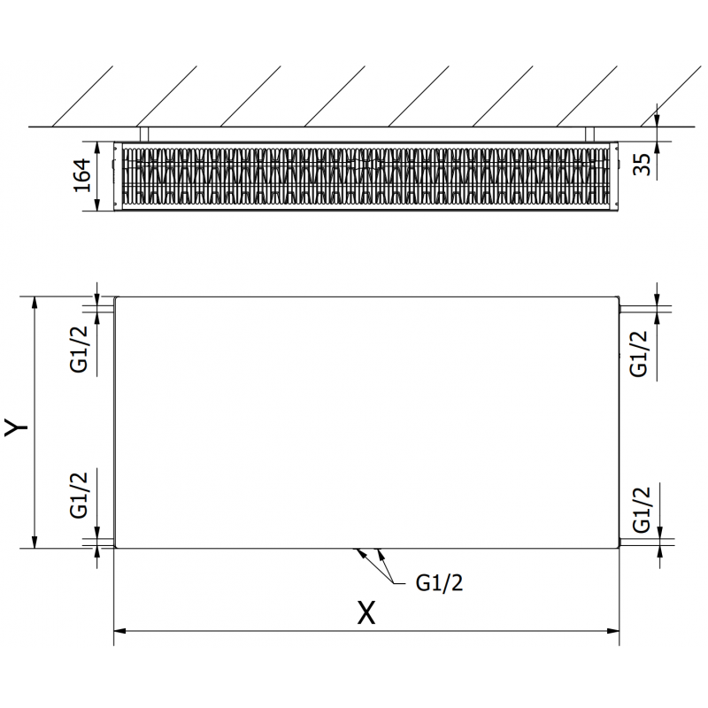 Mexen Flat CCF33 doskový radiátor 300 x 1000 mm, dolné stredové pripojenie, 1240 W, čierny - W6C33F-030-100-70