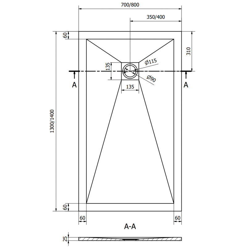 Mexen Stone+ obdĺžniková sprchová vanička z kompozitu 130 x 80 cm, biela, čierny kryt - 44108013-B
