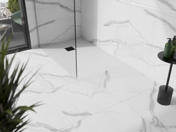 Mexen Stone+ obdĺžnikový kompozitný sprchový kút 140 x 80 cm, biely, čierna krytka - 44108014-B