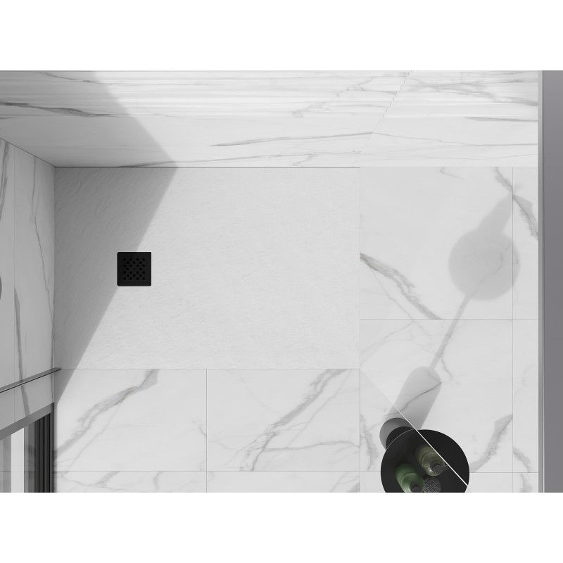 Mexen Stone+ obdĺžniková kompozitná sprchová vanička 130 x 90 cm, biela, čierny kryt - 44109013-B