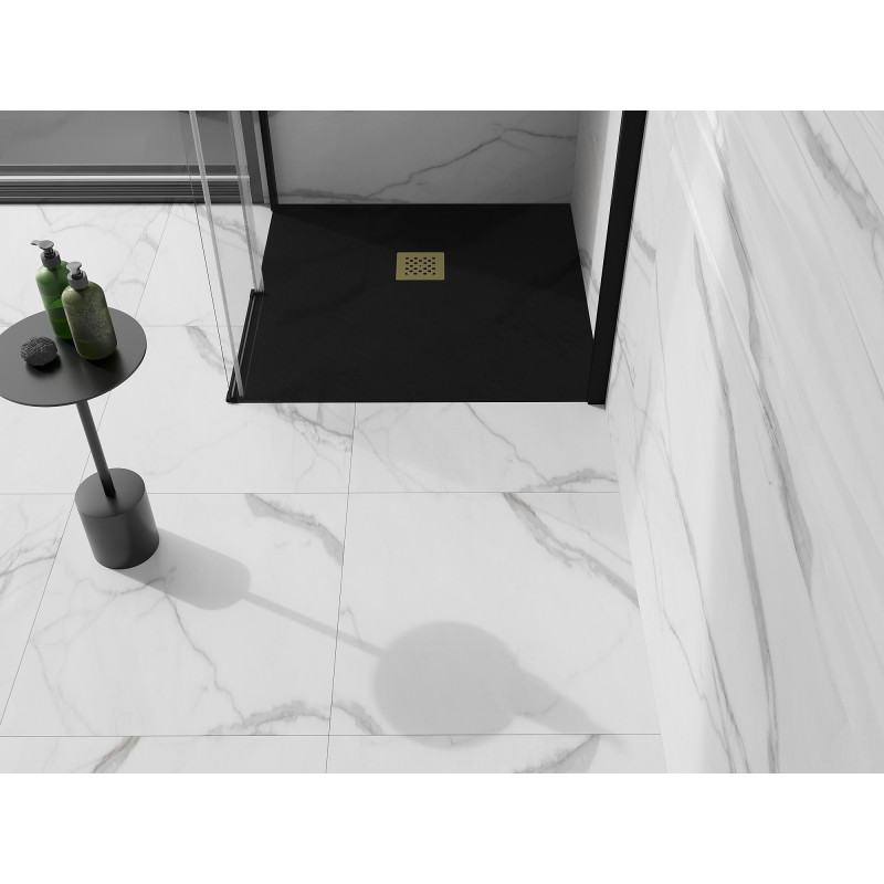Mexen Stone+ štvorcový kompozitný sprchový kút 70 x 70 cm, čierny, zlatý kryt - 44707070-G
