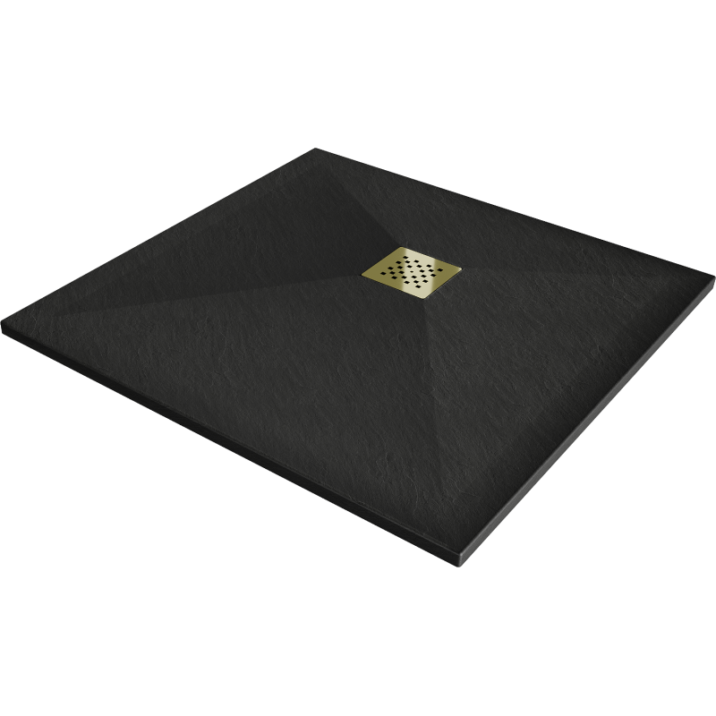 Mexen Stone+ kompozitový sprchový kout čtvercový 80 x 80 cm, černý, zlatá maska - 44708080-G