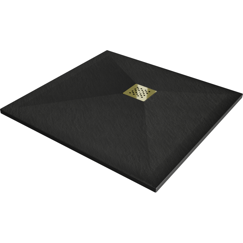 Mexen Stone+ štvrcový kompozitný sprchový kút 80 x 80 cm, čierny, zlatý kryt - 44708080-G
