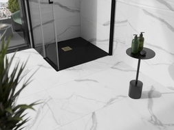 Mexen Stone+ štvorcový kompozitný sprchový kút 70 x 70 cm, čierny, krytka zlatá - 44707070-G