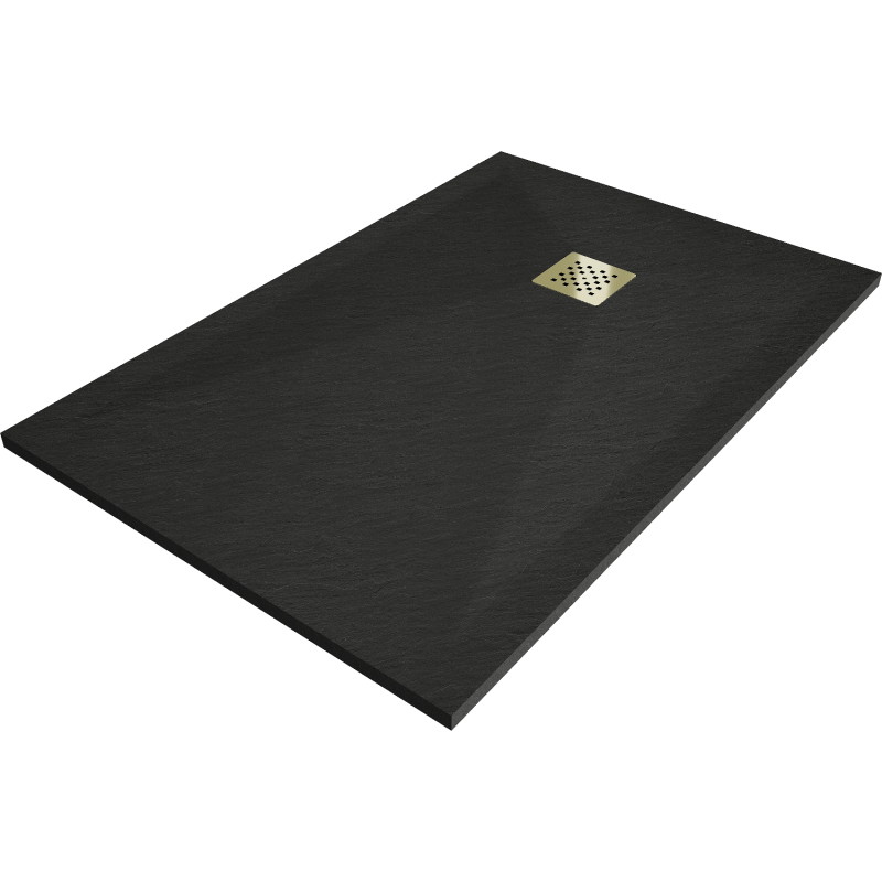 Mexen Stone+ kompozitná sprchová vanička obdĺžnikového tvaru 110 x 70 cm, čierna, zlatá krytka - 44707011-G