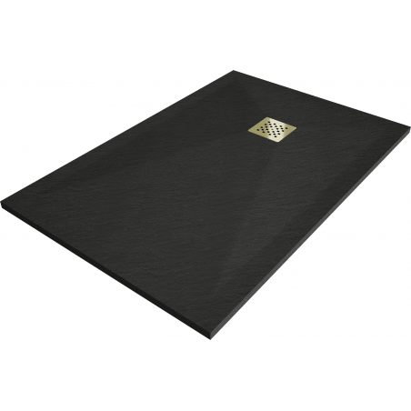 Mexen Stone+ kompozitná sprchová vanička obdĺžnikového tvaru 110 x 70 cm, čierna, zlatá krytka - 44707011-G