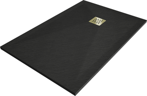 Mexen Stone+ Rektangulárny kompozitový sprchový kút 80 x 70 cm, čierny, zlatý kryt - 44707080-G