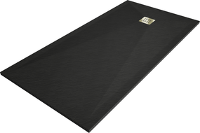 Mexen Stone+ rektangulárny kompozitný sprchový kút 200 x 80 cm, čierny, zlatá krytka - 44708020-G