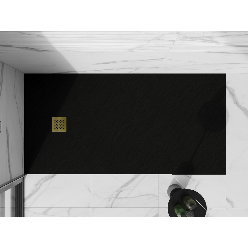 Mexen Stone+ Obdĺžnikový kompozitný sprchový kút 160 x 90 cm, čierny, kryt zlatý - 44709016-G