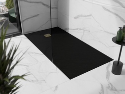 Mexen Stone+ kompozitový sprchový kout obdélníkový 180 x 100 cm, černý, zlatý kryt - 44701018-G