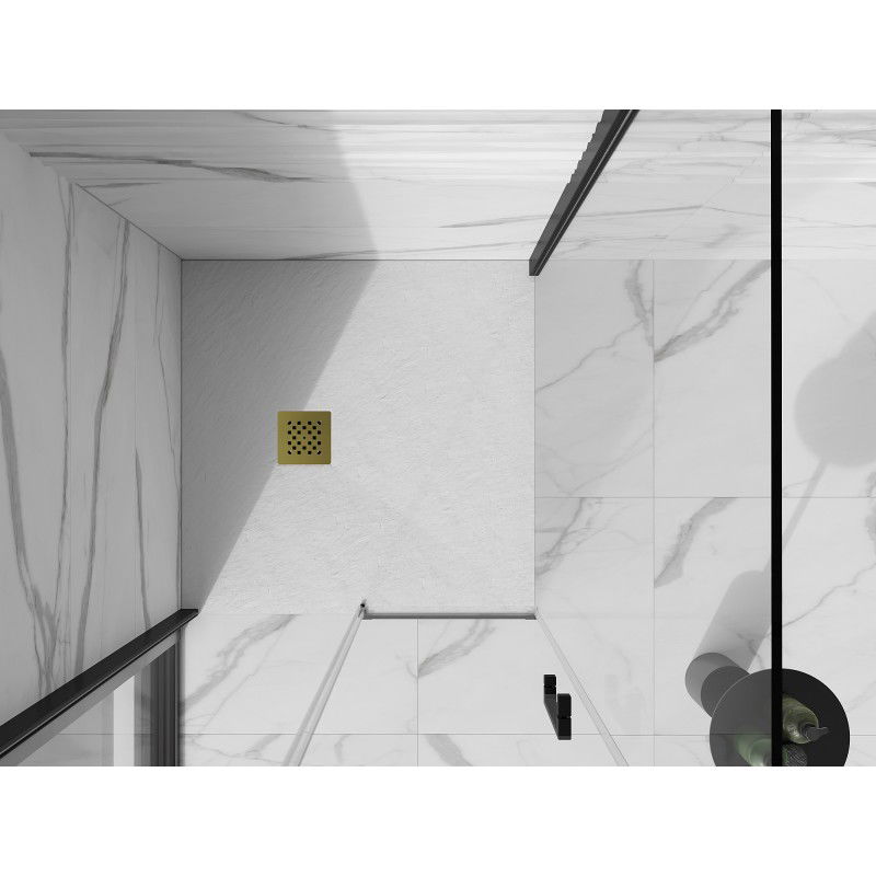 Mexen Stone+ kompozitný štvorcový sprchový kút 90 x 90 cm, biely, krytka zlatá - 44109090-G