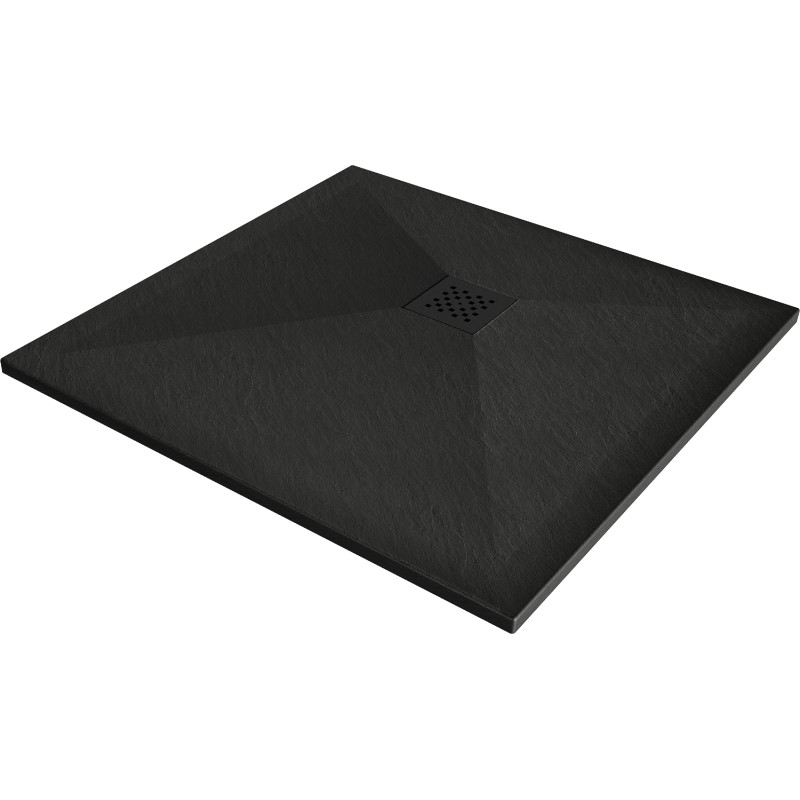 Mexen Stone+ kompozitná štvorcová sprchová vanička 80 x 80 cm, čierna, čierny kryt - 44708080-B