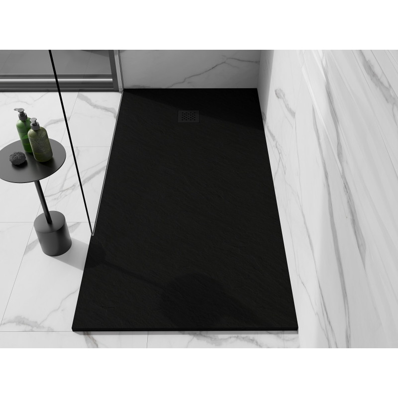 Mexen Stone+ kompozitná obdĺžniková sprchová vanička 200 x 100 cm, čierna, kryt čierny - 44701020-B