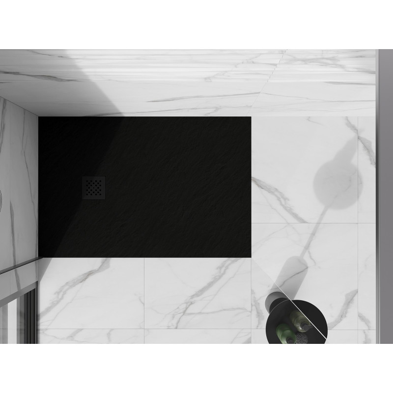 Mexen Stone+ kompozitová obdĺžniková sprchová vanička 140 x 90 cm, čierna, čierna krytka - 44709014-B