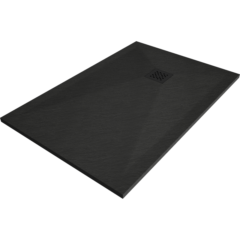 Mexen Stone+ obdĺžnikový kompozitný sprchový kút 90 x 80 cm, čierny, čierna krytka - 44708090-B