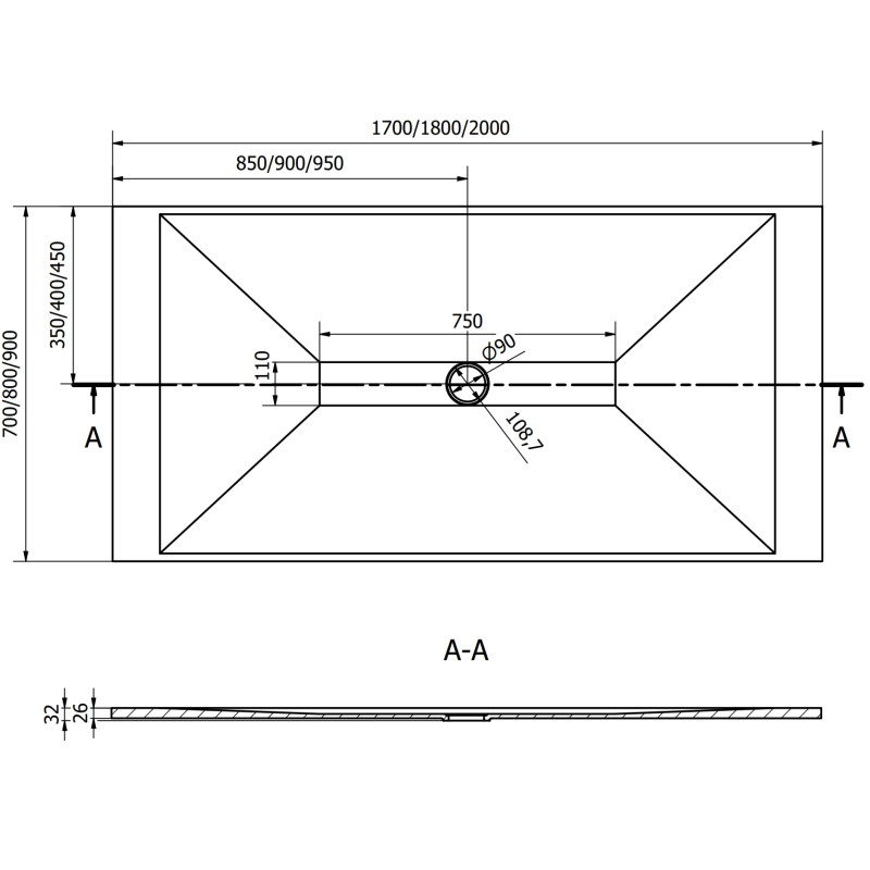 Mexen Toro obdĺžniková sprchová vanička SMC 170 x 80 cm, biela, krytka zlatá - 43108017-G