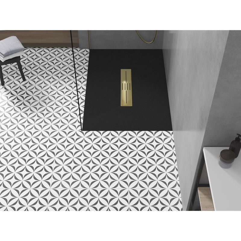 Mexen Toro obdĺžniková vanička SMC 140 x 80 cm, čierna, krytka zlatá - 43708014-G