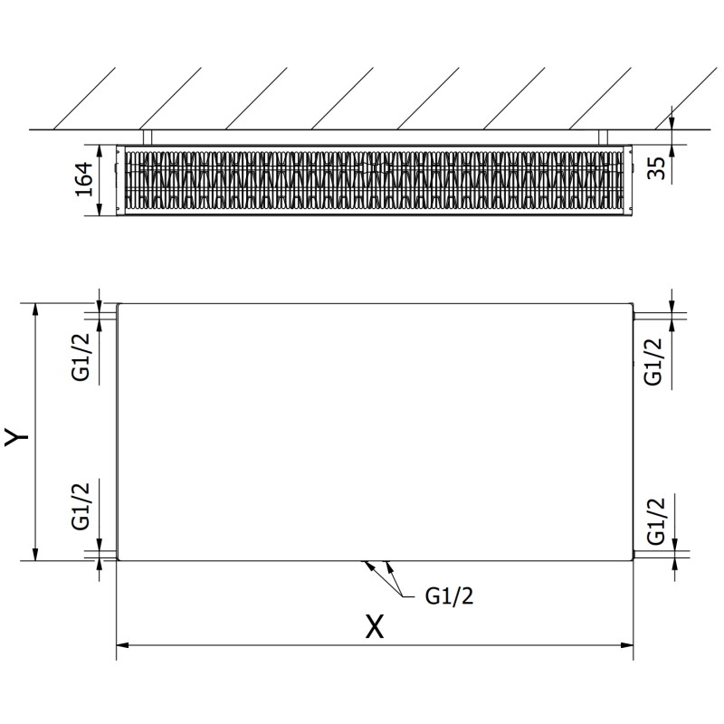 Mexen CCF33 Flat doskový radiátor 400 x 900 mm, spodné centrálne pripojenie, 1423 W, čierny - W6C33F-040-090-70