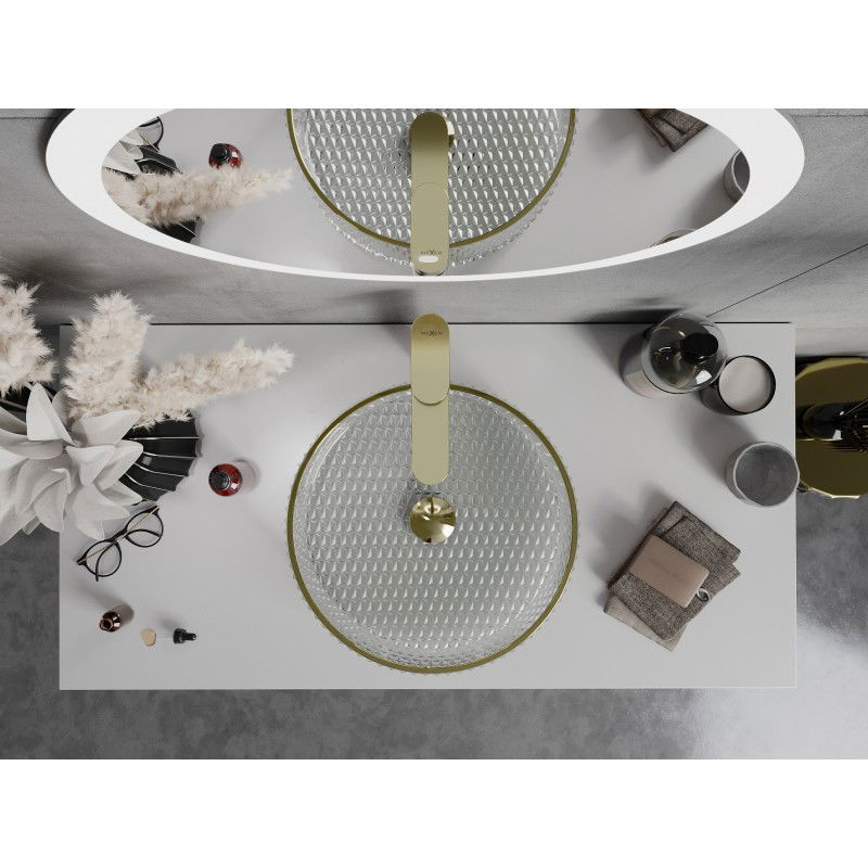 Mexen Aura sklenené umývadlo na dosku 39 x 39 cm, transparentné/zlaté - 24013905