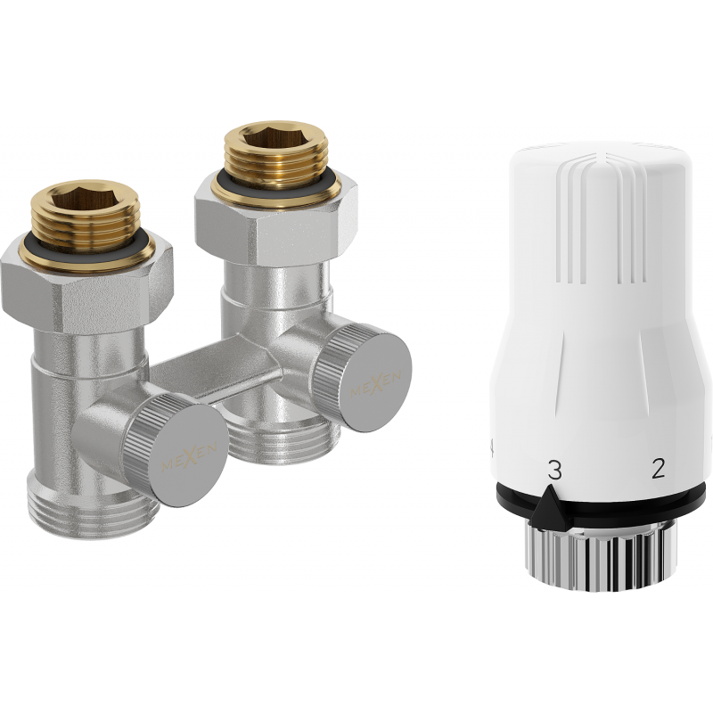 Mexen G02 dvojrúrová termostatická súprava DN50, rovná 1/2"x3/4", nikel - W912-012-928-01