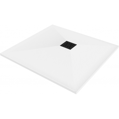 Mexen Stone+ kompozitová štvorcová sprchová vanička 90 x 90 cm, biela, čierny kryt - 44109090-B