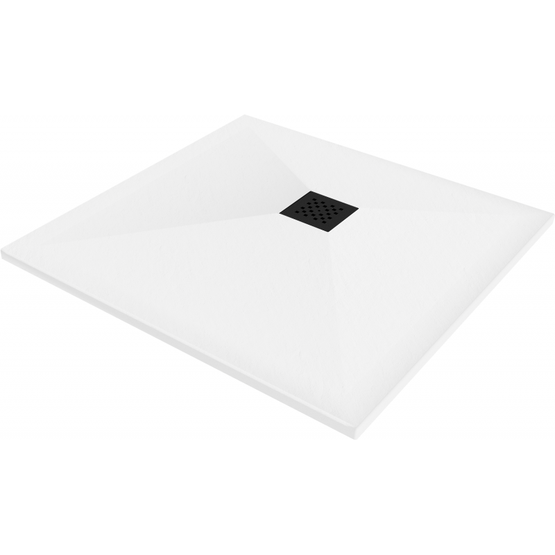 Mexen Stone+ kompozitná sprchová vanička štvorcová 100 x 100 cm, biela, čierny kryt - 44101010-B