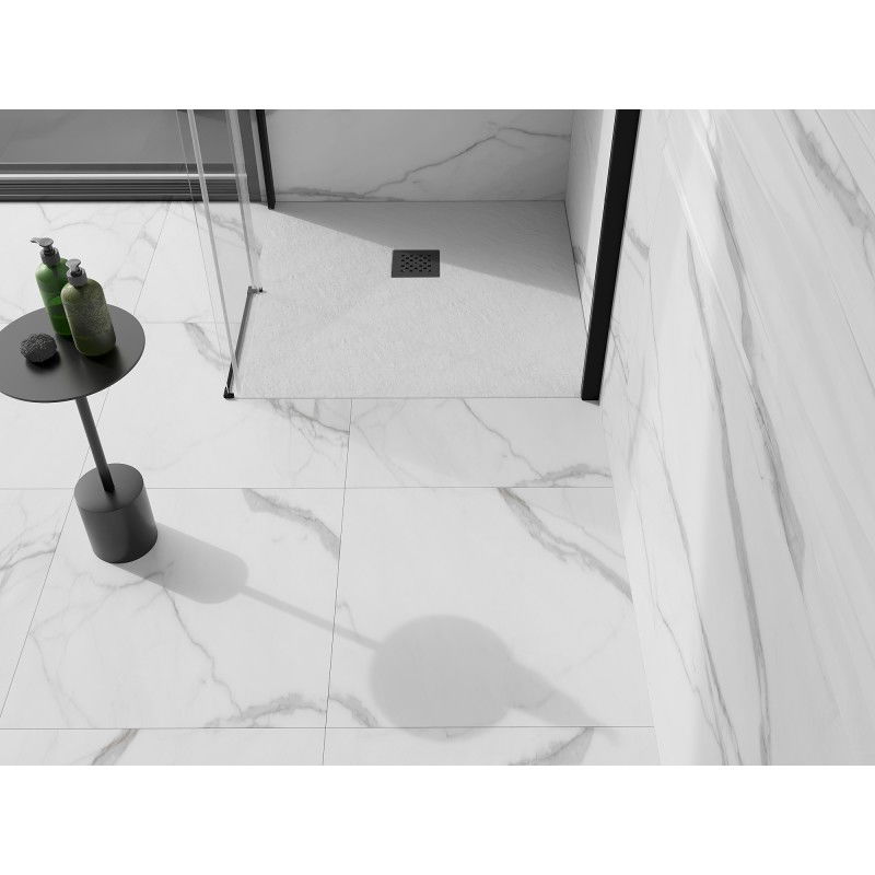 Mexen Stone+ kompozitová štvorcová sprchová vanička 70 x 70 cm, biela, čierny kryt - 44107070-B