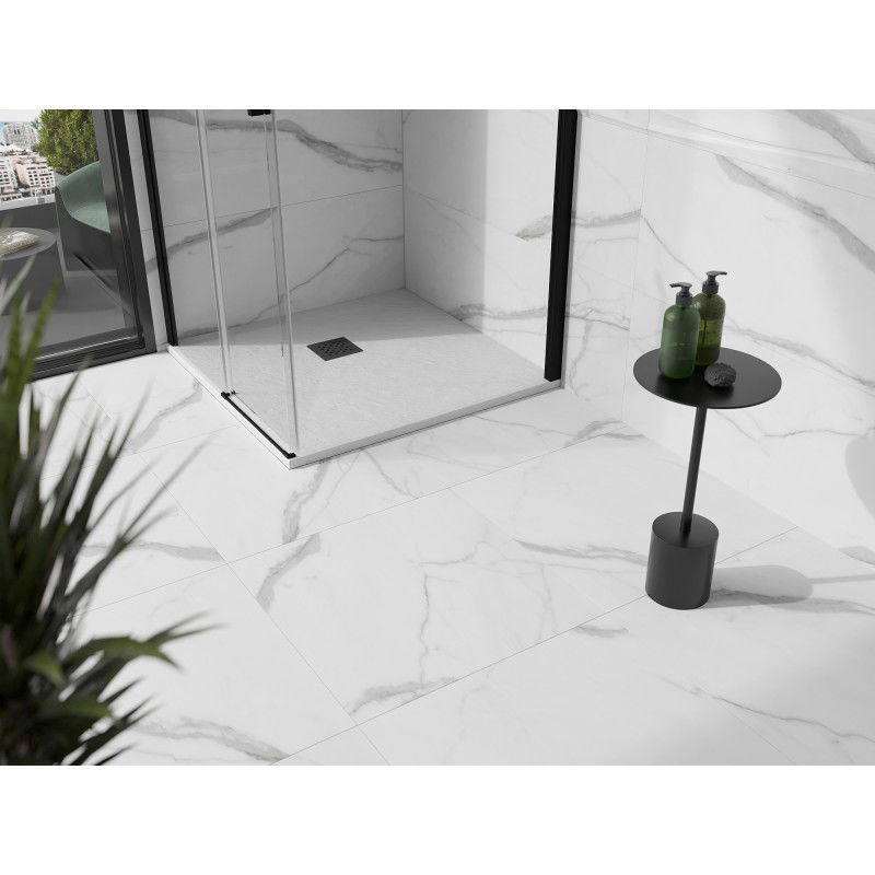 Mexen Stone+ kompozitová štvorcová vanička 90 x 90 cm, biela, čierny kryt - 44109090-B