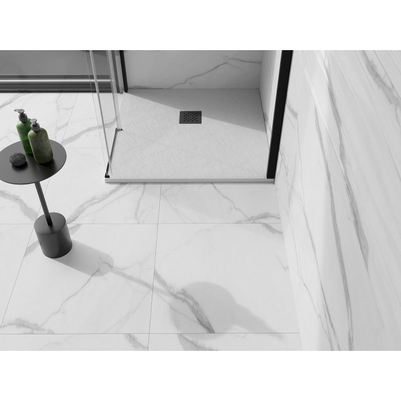 Mexen Stone+ kompozitná sprchová vanička štvorcová 100 x 100 cm, biela, čierny kryt - 44101010-B