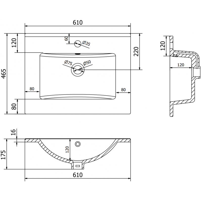 Mexen Atena umývadlo zapustené do dosky 61 x 46 cm, biele - 25016000
