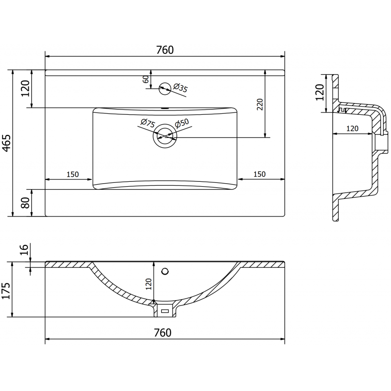 Mexen Atena vstavané umývadlo do dosky 76 x 46 cm, biele - 25017500