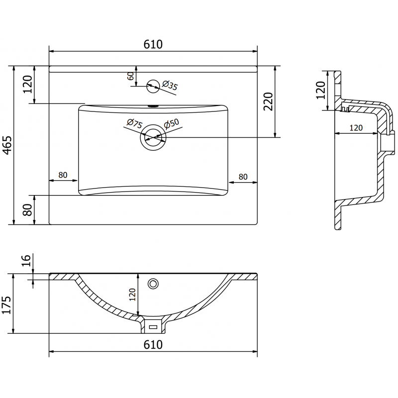 Mexen Atena umývadlo zapustené do dosky 61 x 46 cm, čierna matná - 25016070
