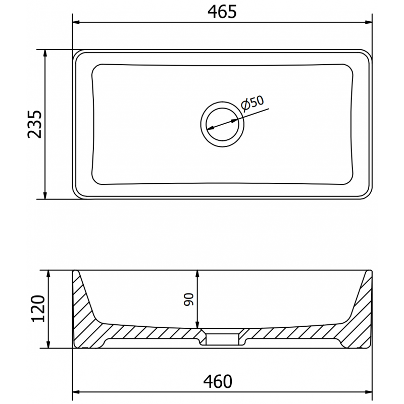Mexen Nadia umývadlo na dosku 46 x 23 cm, čierny mat - 21614685