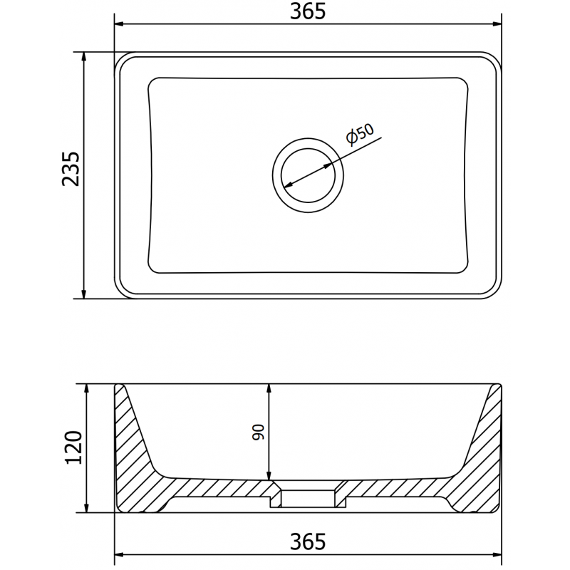 Mexen Nadia umývadlo na dosku 36 x 23 cm, svetlosivá matná - 21613661