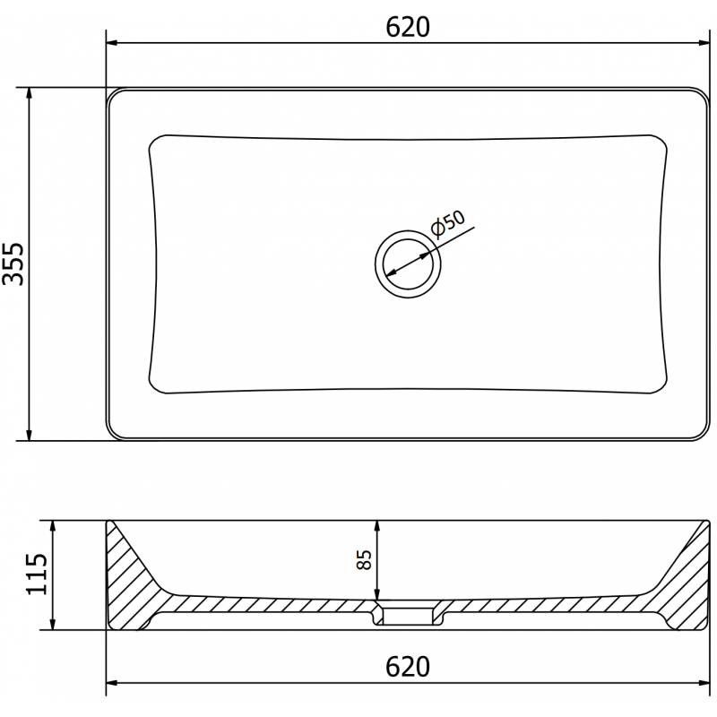 Mexen Nadia umývadlo na dosku 62 x 35 cm, svetlosivá matná - 21616061