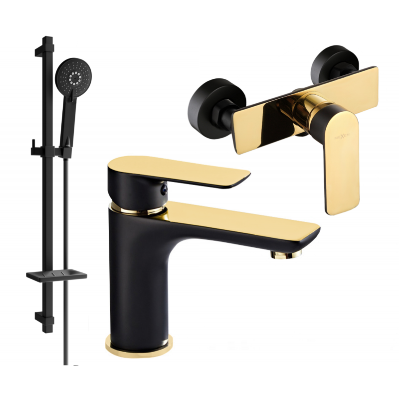 Mexen Alfa DQ40 sprchový set, čierny/zlatý - 745704DQ40-75