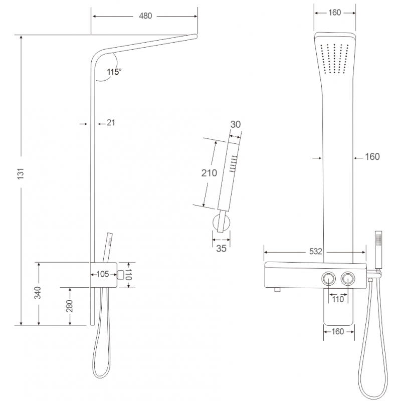 Mexen Sund panel sprchový, čierny - 7620-02-70