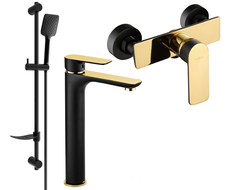 Mexen Alfa DF62 sprchový set, čierny/zlatý - 745714DF62-75