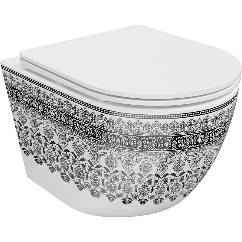 Mexen Lena WC misa Rimless s doskou so spomaleným zatváraním slim, duroplast, biela/čierny vzor - 30224095