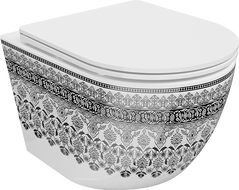 Mexen Lena WC misa Rimless s doskou so spomaleným zatváraním slim, duroplast, biela/čierny vzor - 30224095