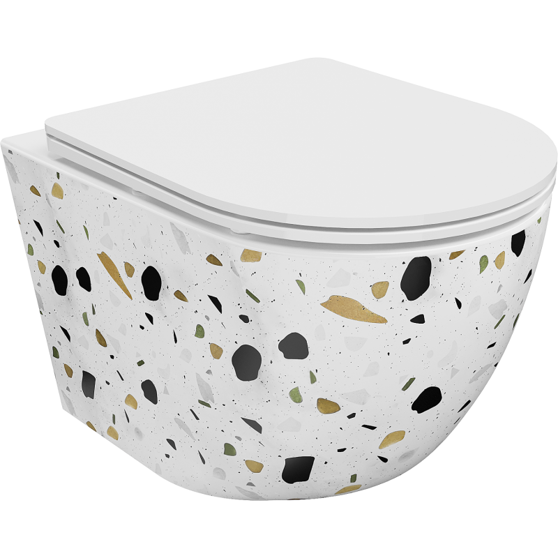 Mexen Lena WC misa Rimless so spomaleným zatváraním slim, duroplast, biely kameň terrazzo - 30224096