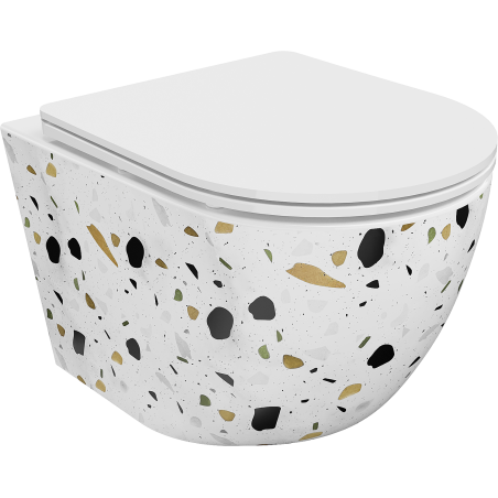 Mexen Lena WC misa Rimless so sedadlom s pomalým sklápacím slim, duroplast, biely kameň terrazo - 30224096