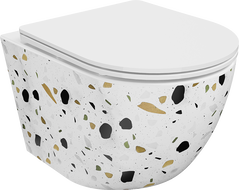 Mexen Lena WC misa Rimless so spomaleným zatváraním slim, duroplast, biely kameň terrazzo - 30224096
