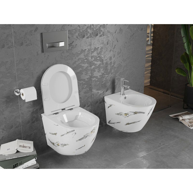Mexen Lena WC misa Rimless so sedadlom so spomaleným zatváraním slim, duroplast, biely kameň - 30224091