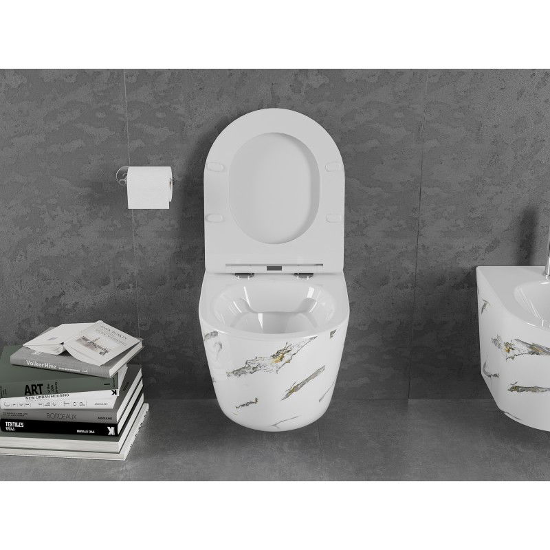 Mexen Lena WC misa Rimless so sedadlom so spomaleným zatváraním slim, duroplast, biely kameň - 30224091