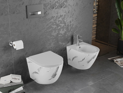 Mexen Lena WC miska Rimless so sedadlom s pomalým zatváraním slim, duroplast, biela kameň - 30224092