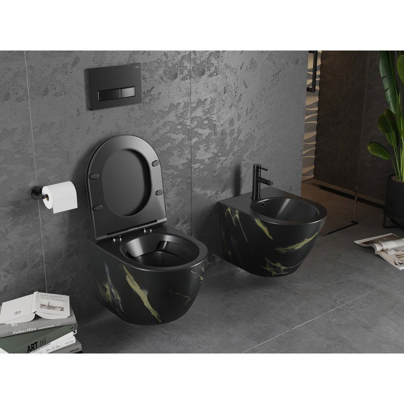 Mexen Lena WC miska Rimless so sedadlom slim s pomalým zatváraním, duroplast, čierny kameň - 30224098