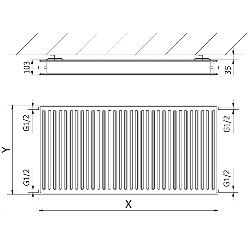 Mexen CH20 Hygienický panelový radiátor 600 x 1600 mm, bočné pripojenie, 1759 W, antracit - W420H-060-160-66