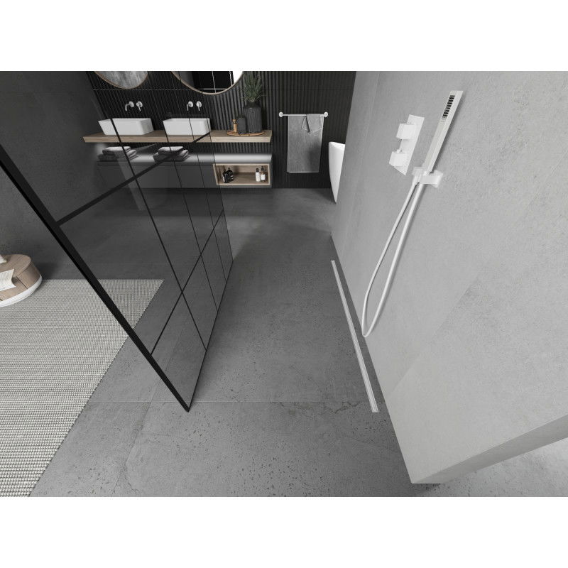 Mexen Kioto voľne stojaca sprchová stena 160 x 200 cm, čierna mriežka 8 mm, biela - 800-160-002-20-77